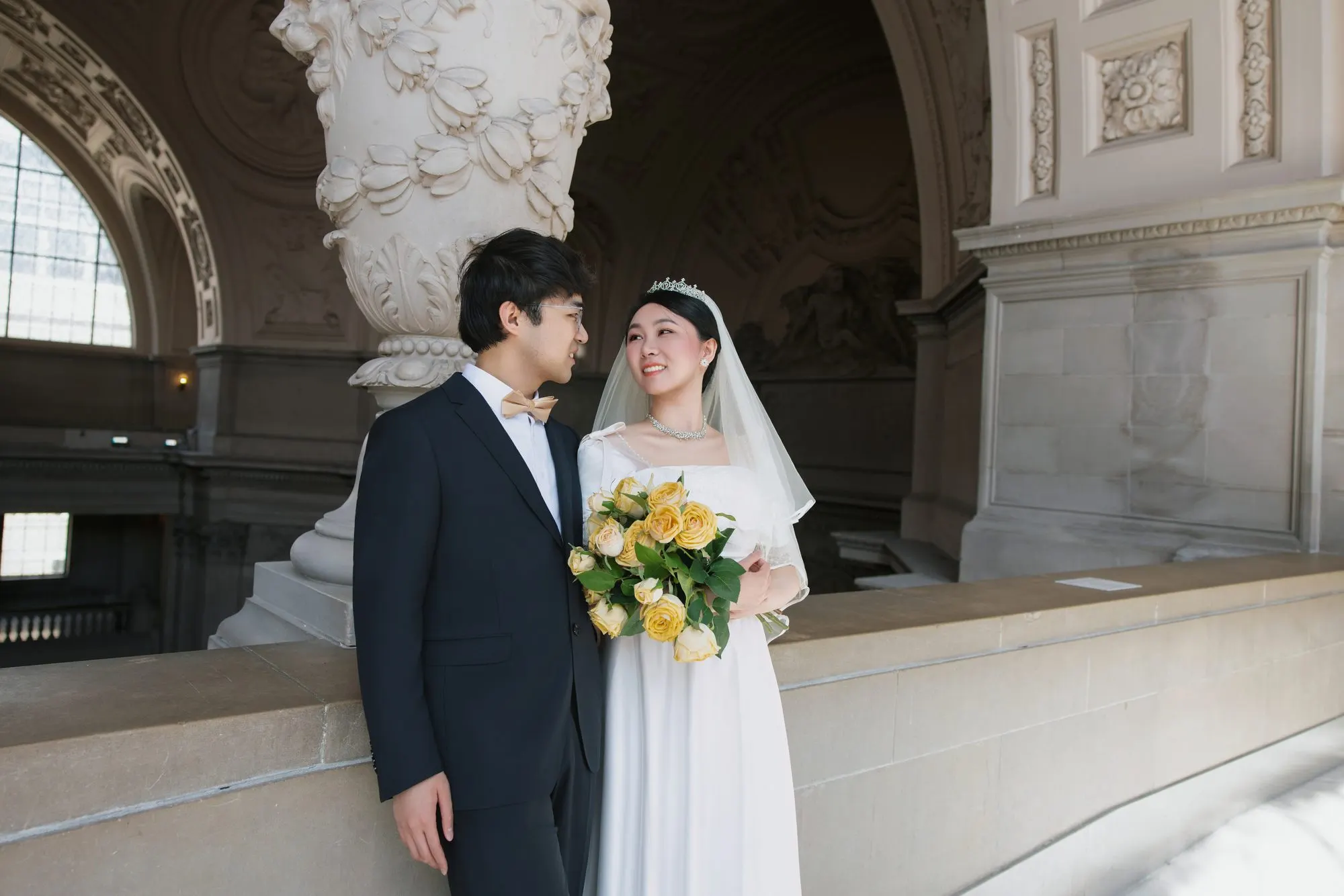 City Hall wedding with yellow roses, frame 5 of 41