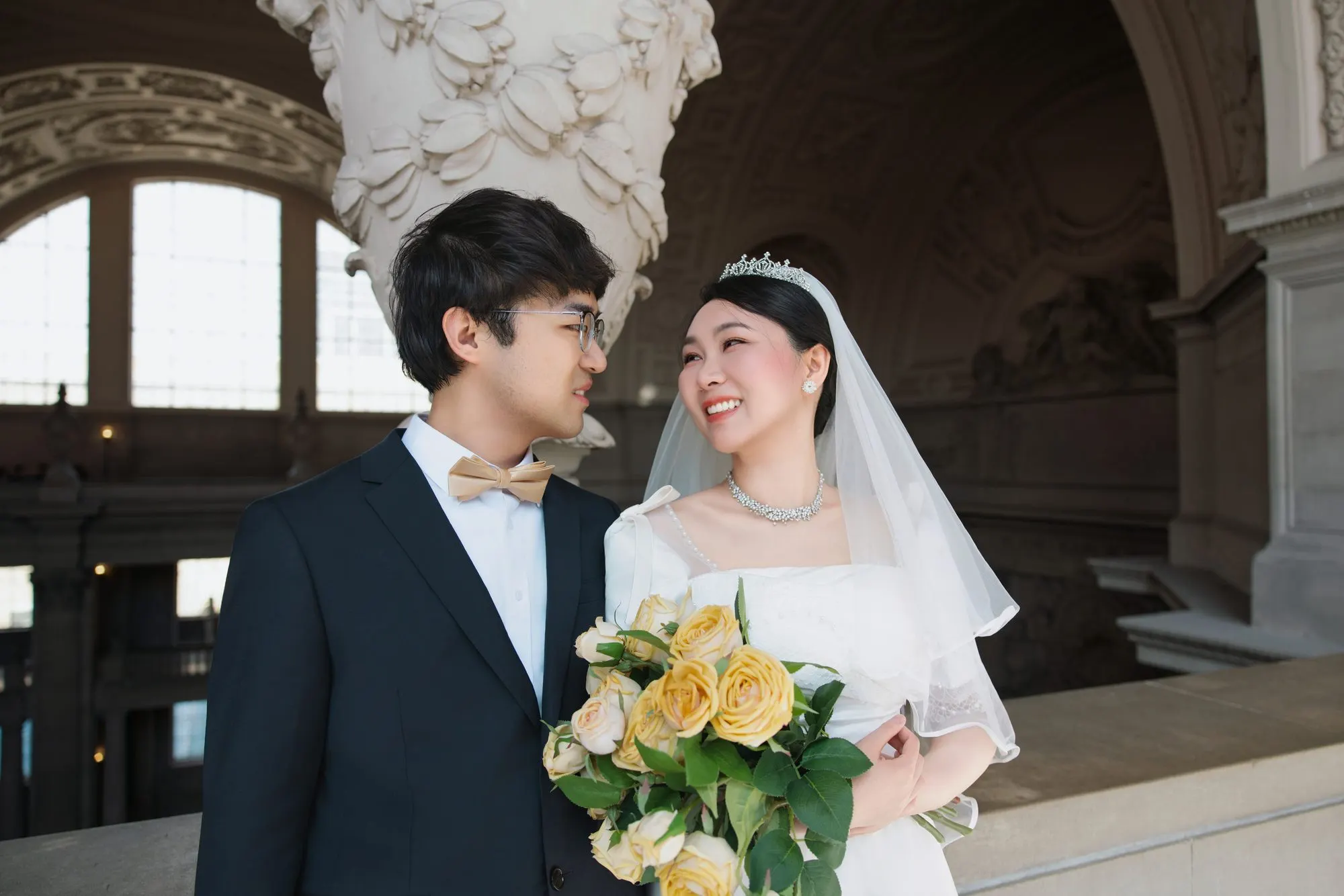 City Hall wedding with yellow roses, frame 6 of 41