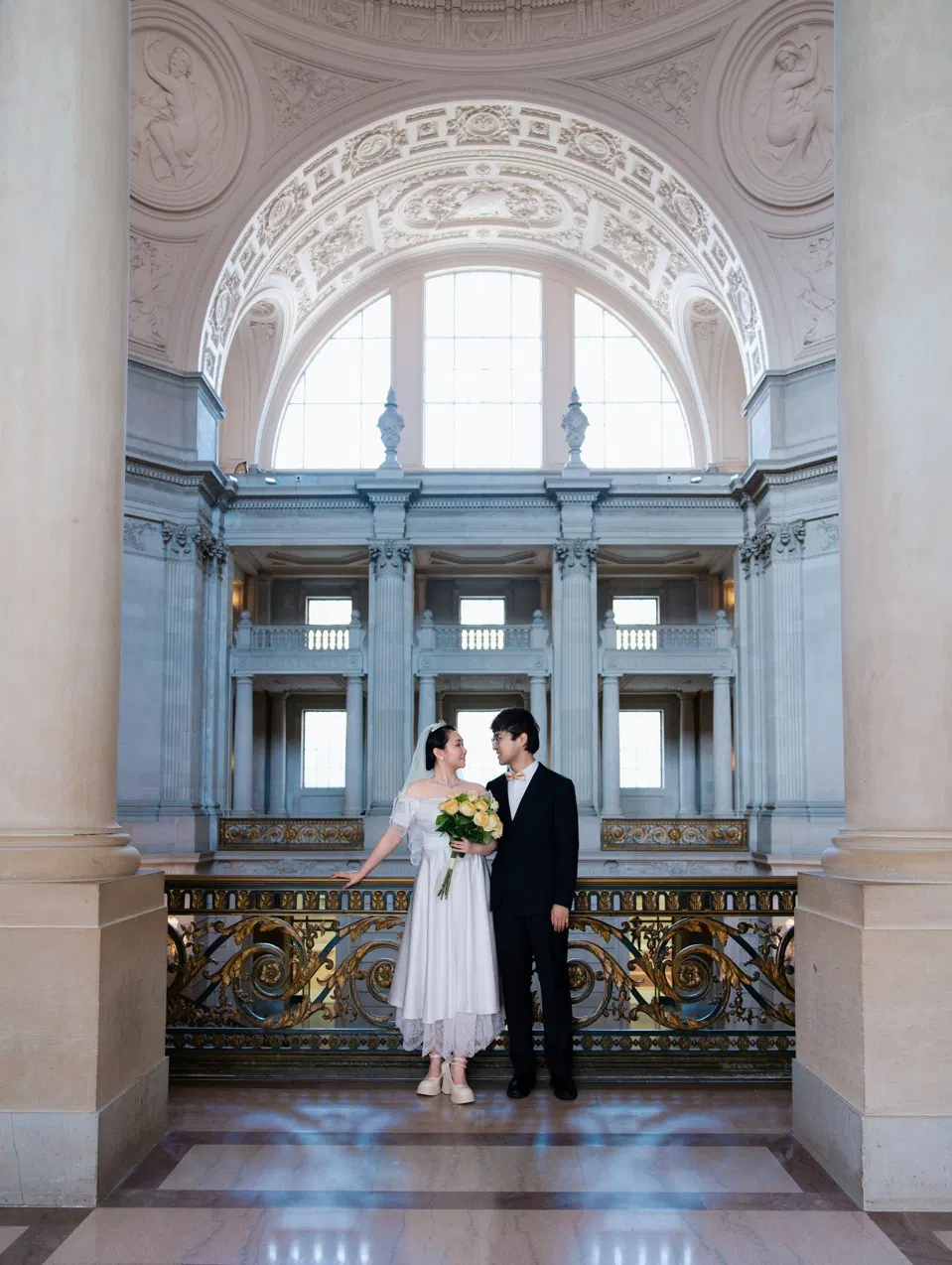 City Hall wedding with yellow roses
