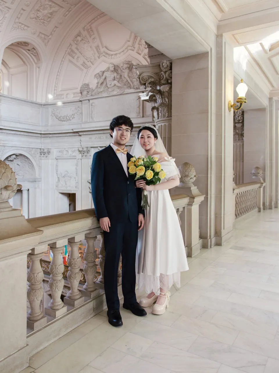 City Hall wedding with yellow roses, frame 14 of 41