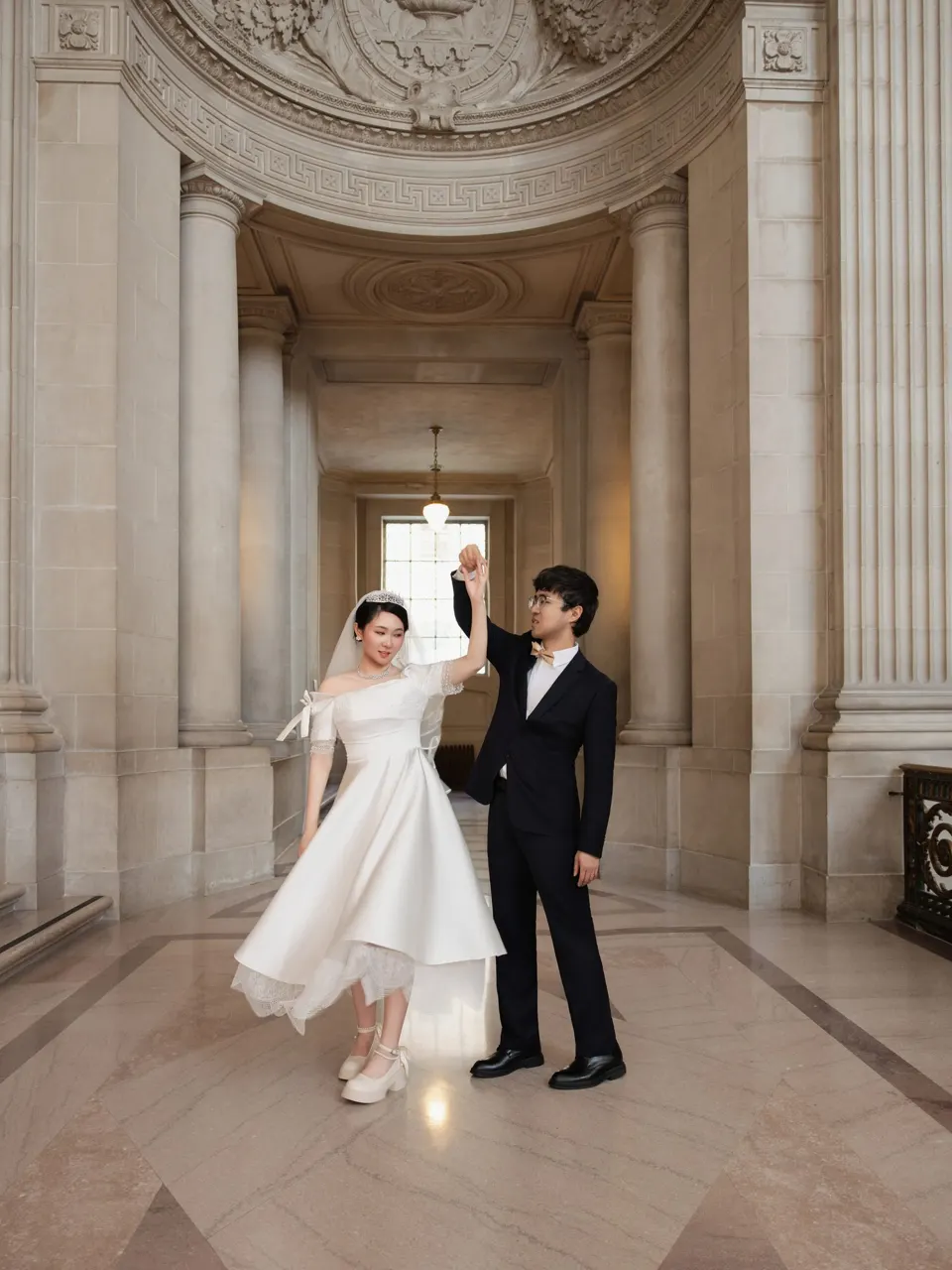 City Hall wedding with yellow roses, frame 26 of 41