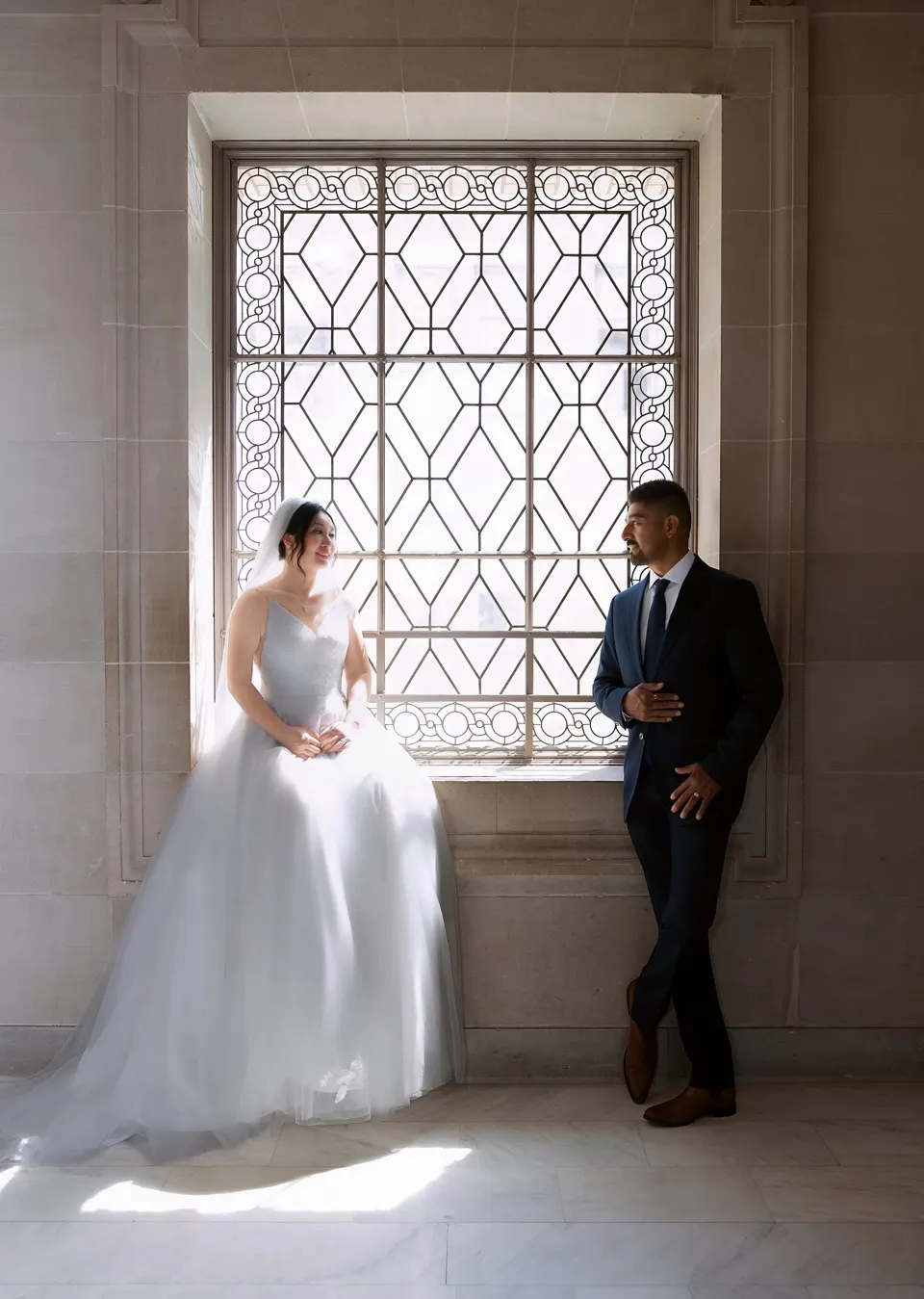 City Hall wedding in window light, frame 24 of 33