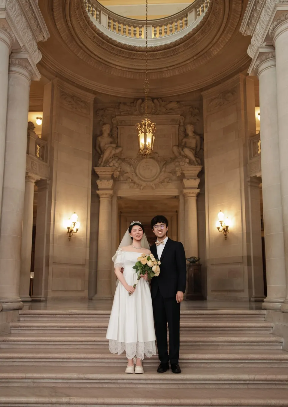 City Hall wedding with yellow roses, frame 23 of 41