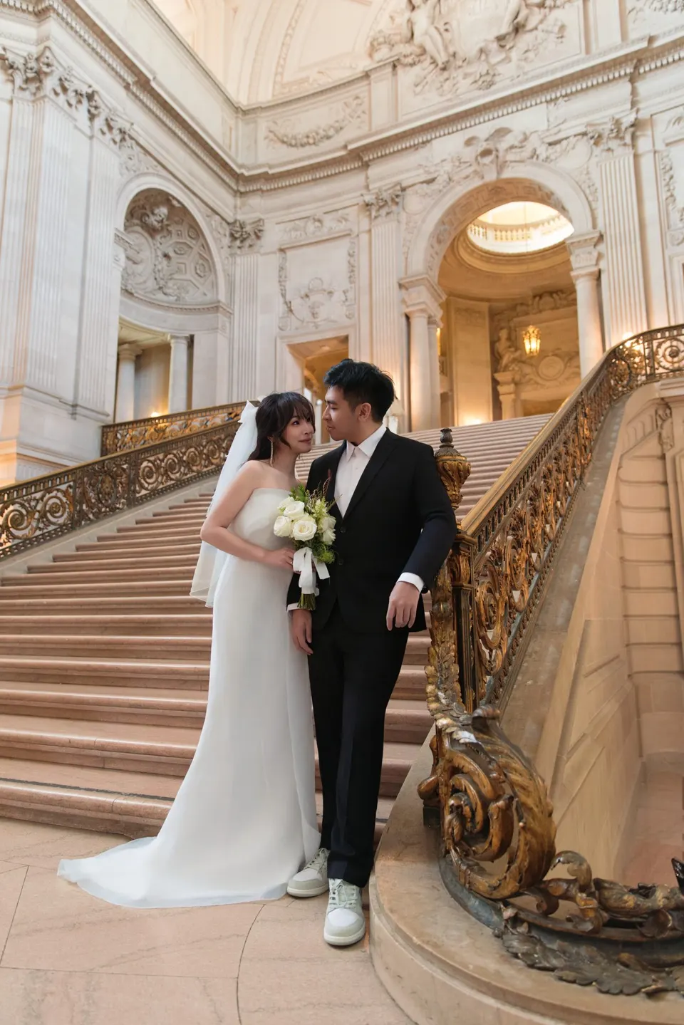 City Hall wedding on the grand staircase, frame 5 of 21