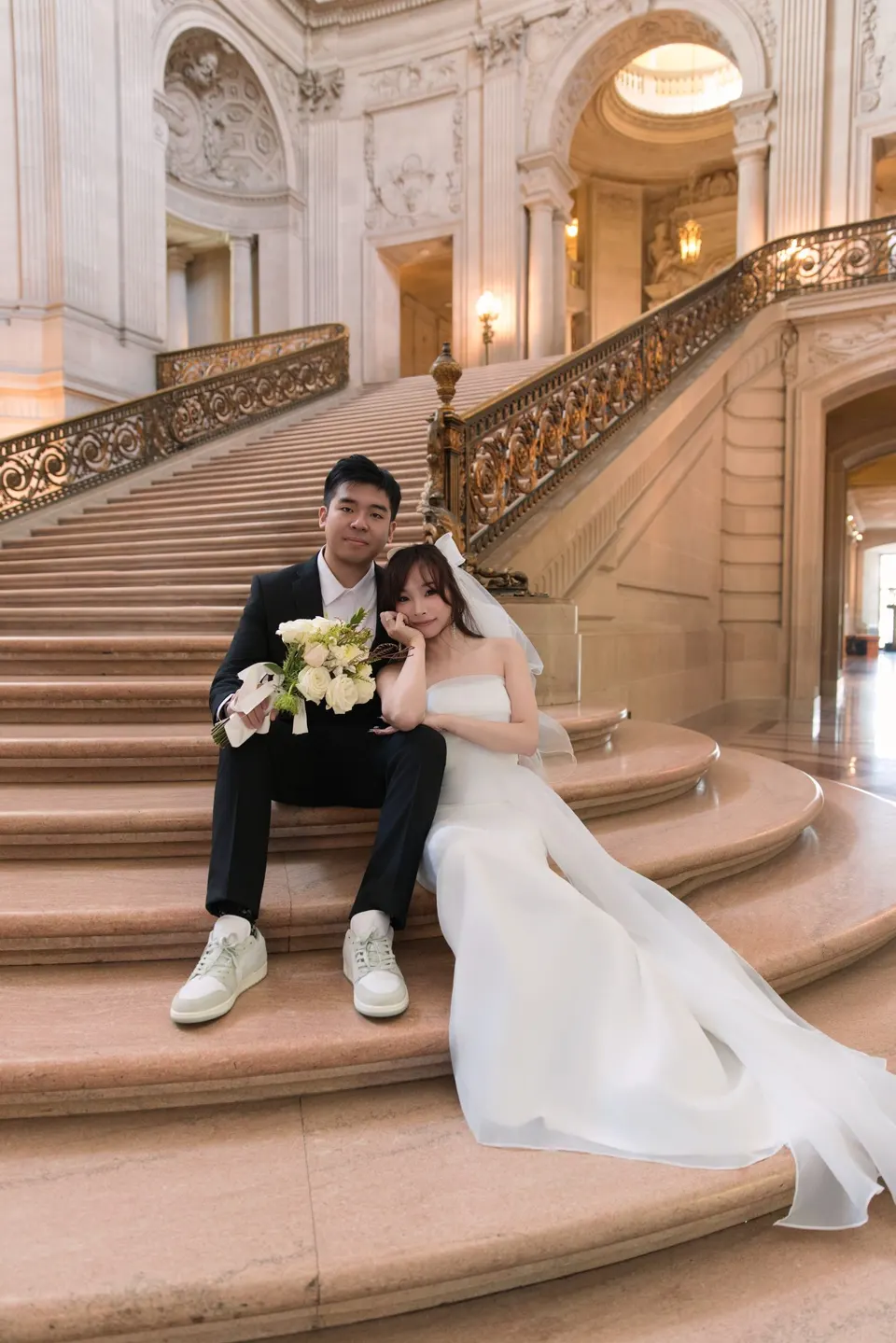 City Hall wedding on the grand staircase, frame 6 of 21