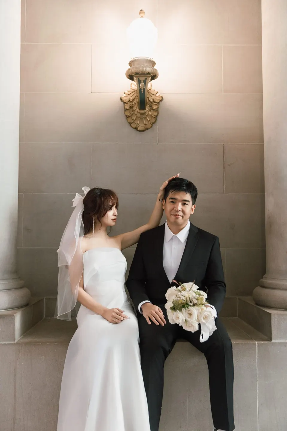 City Hall wedding on the grand staircase, frame 7 of 21