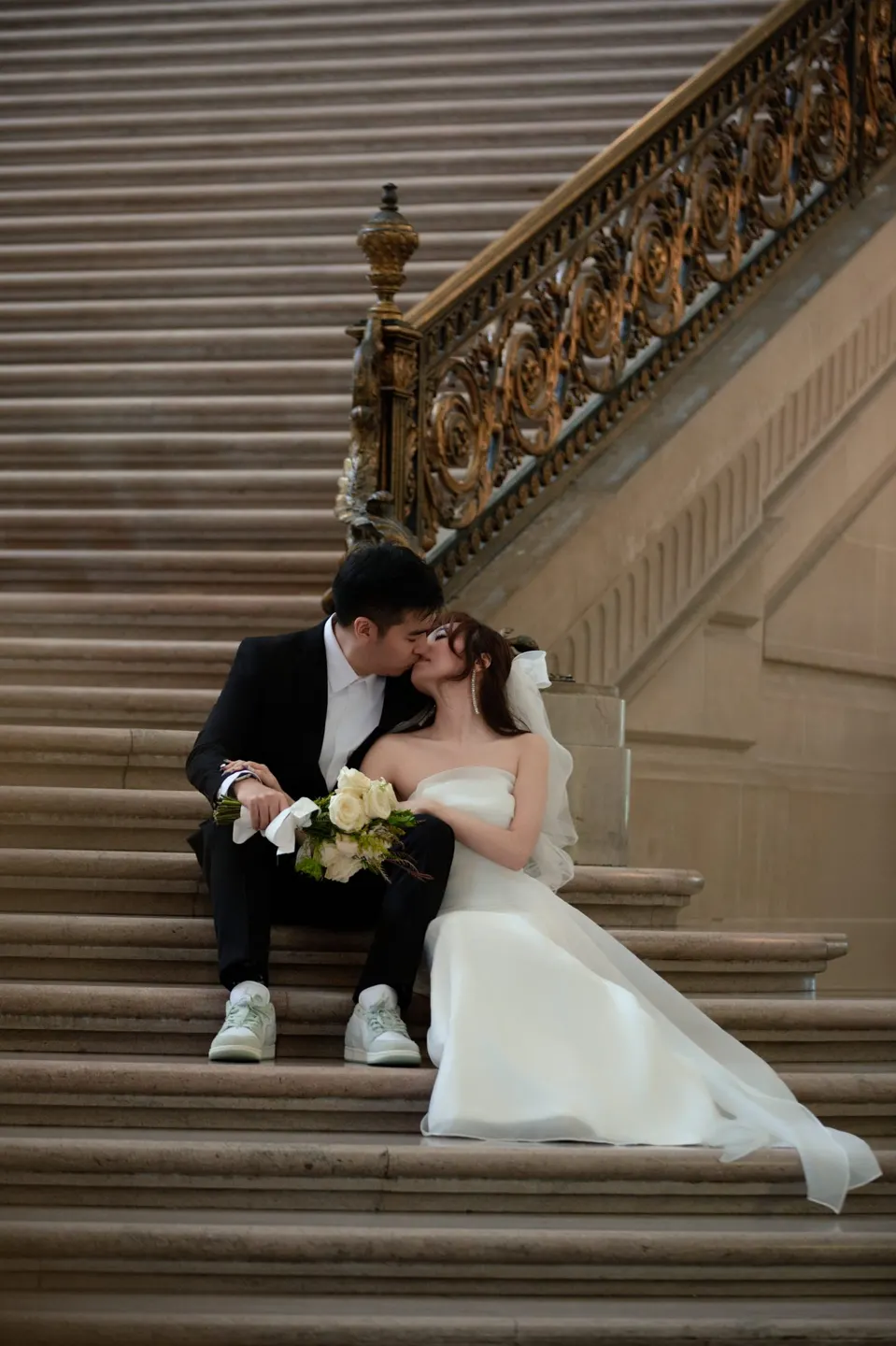 City Hall wedding on the grand staircase, frame 13 of 21