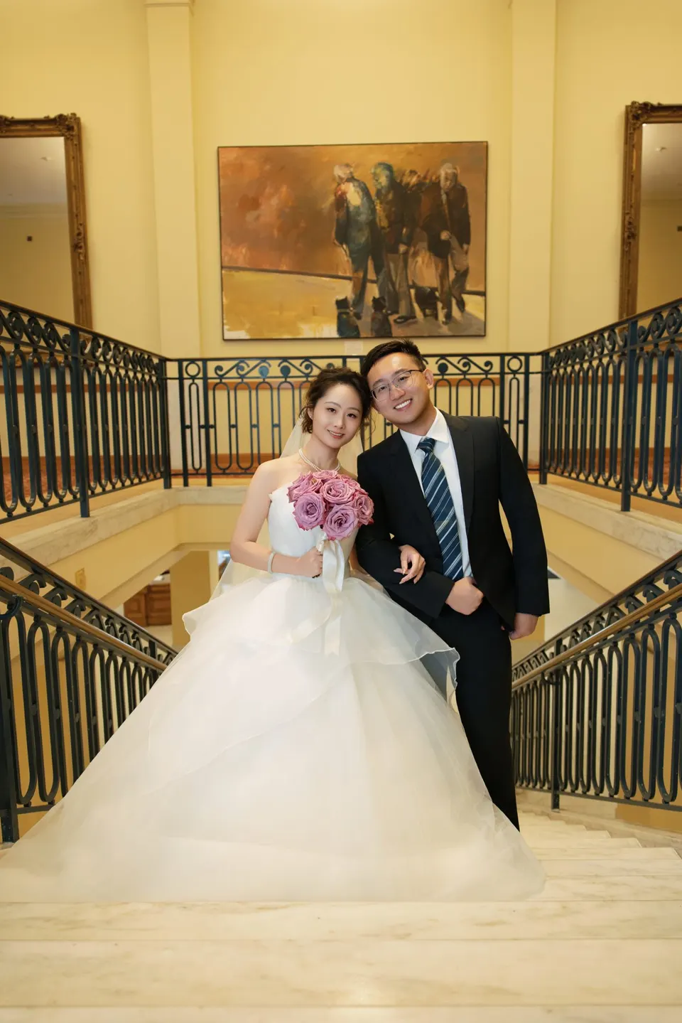 City Hall wedding with a ball gown and pink roses, frame 2 of 24