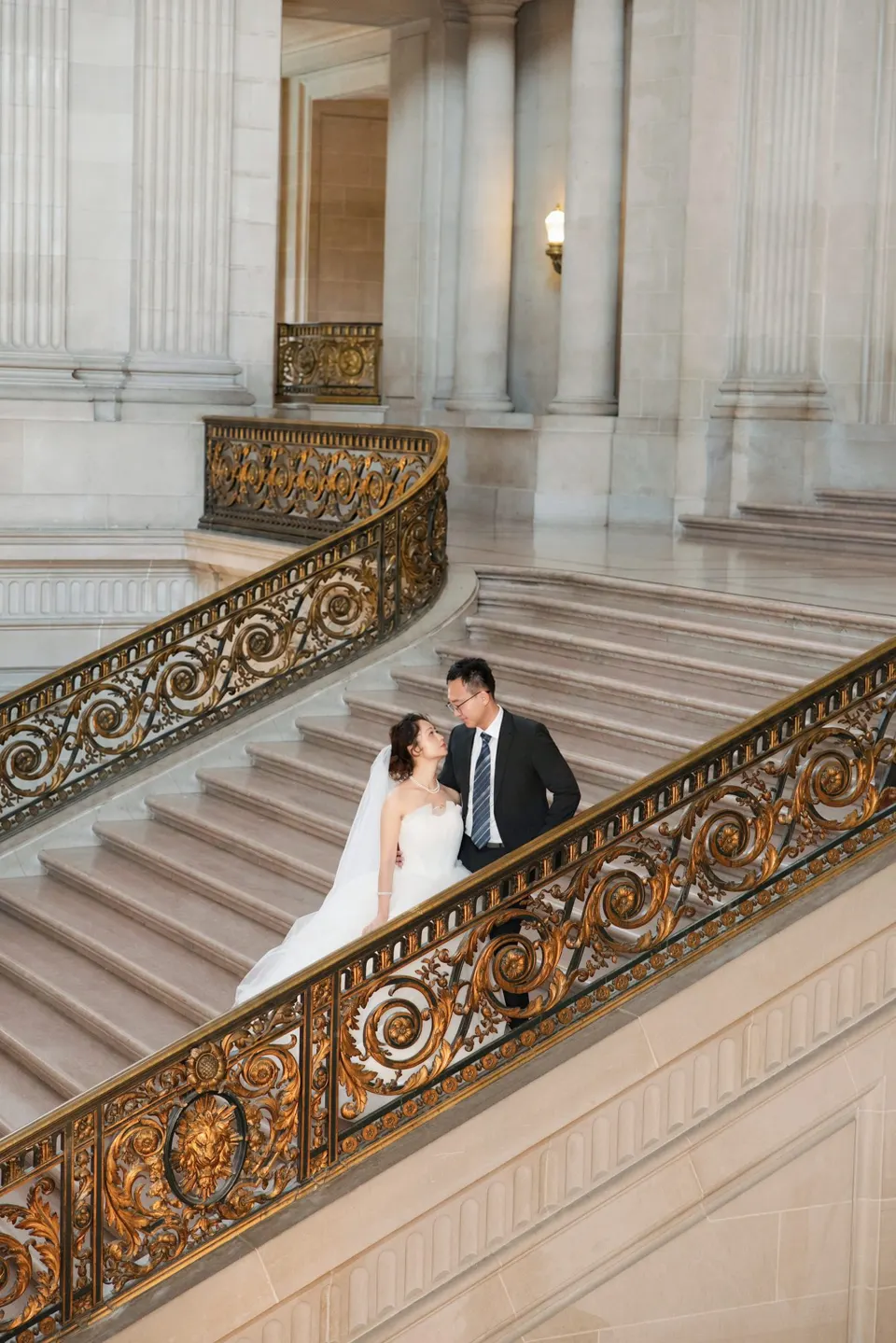 City Hall wedding with a ball gown and pink roses, frame 6 of 24