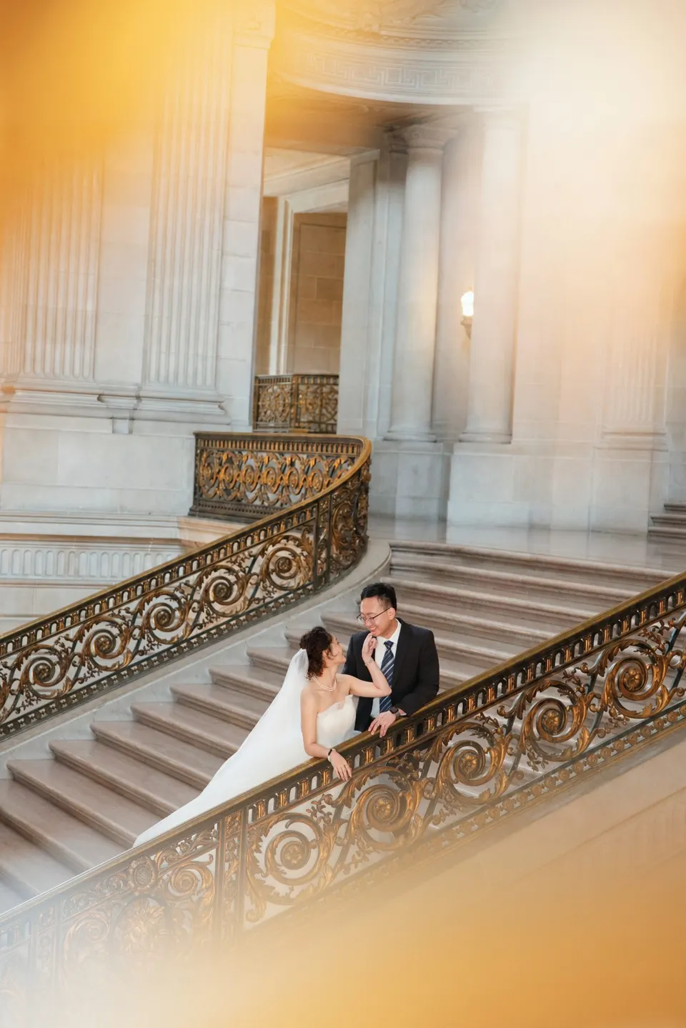 City Hall wedding with a ball gown and pink roses, frame 7 of 24