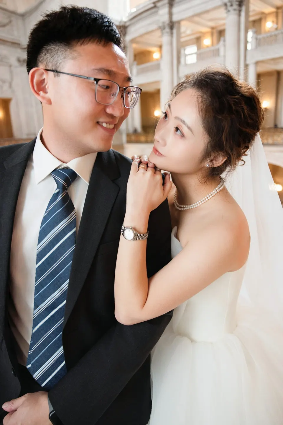 City Hall wedding with a ball gown and pink roses, frame 8 of 24