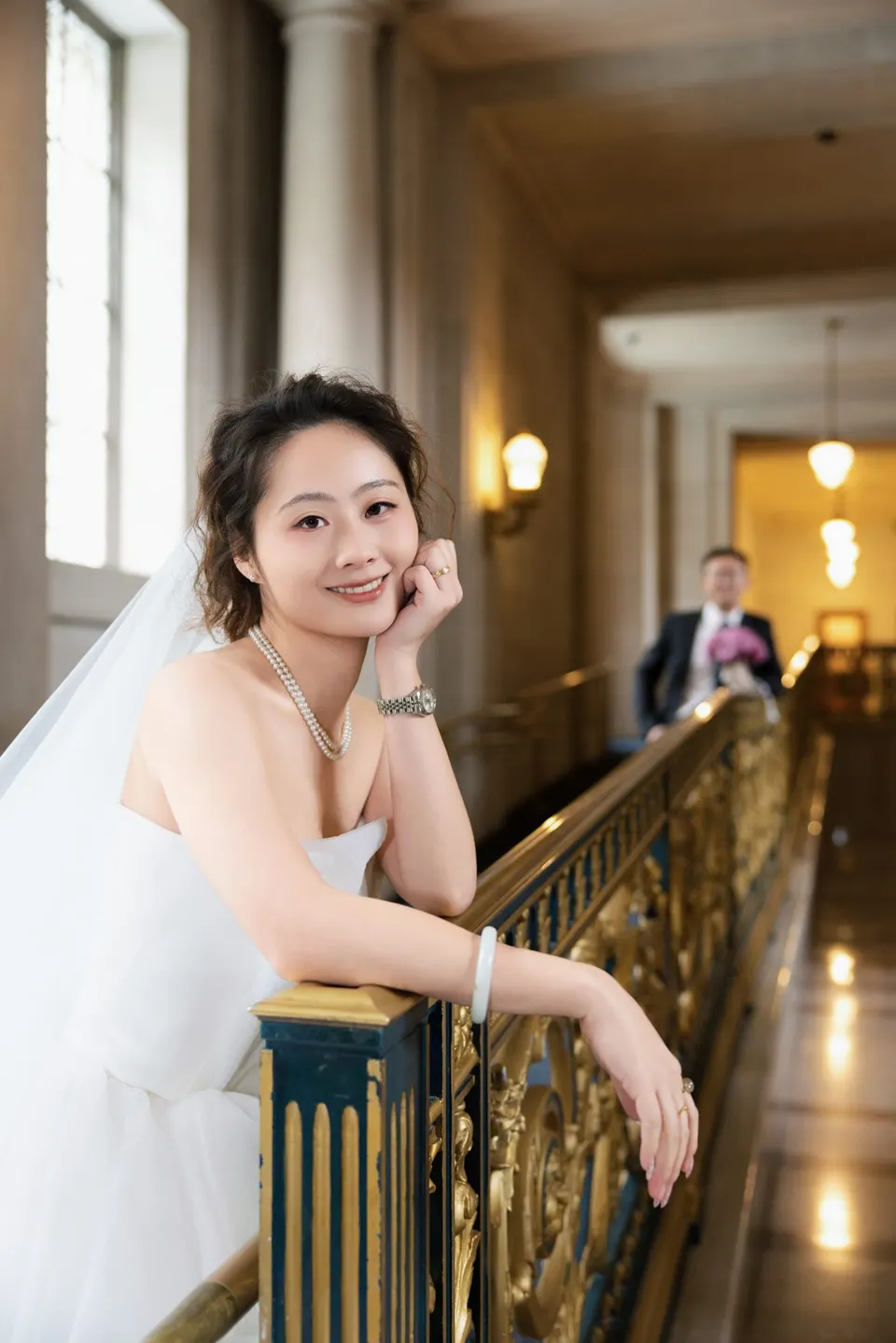 City Hall wedding with a ball gown and pink roses, frame 12 of 24