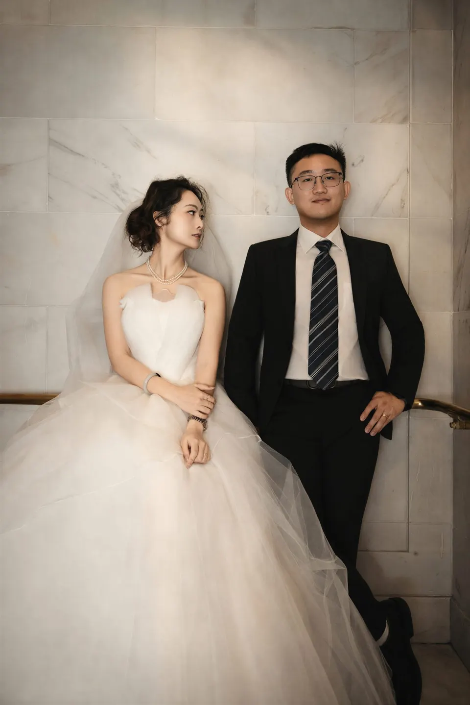 City Hall wedding with a ball gown and pink roses, frame 13 of 24