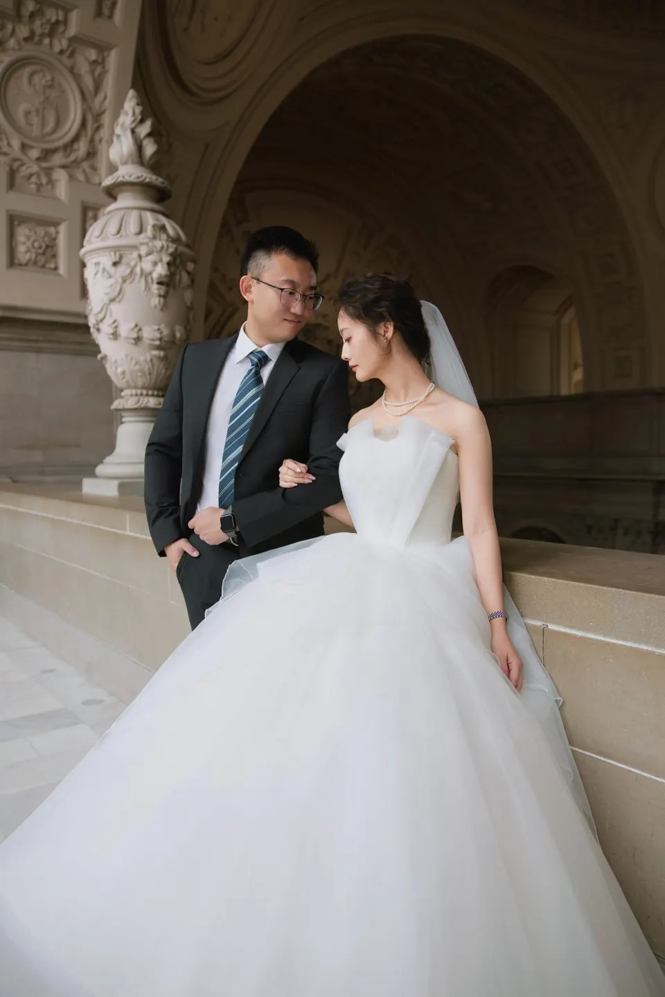 City Hall wedding with a ball gown and pink roses, frame 19 of 24