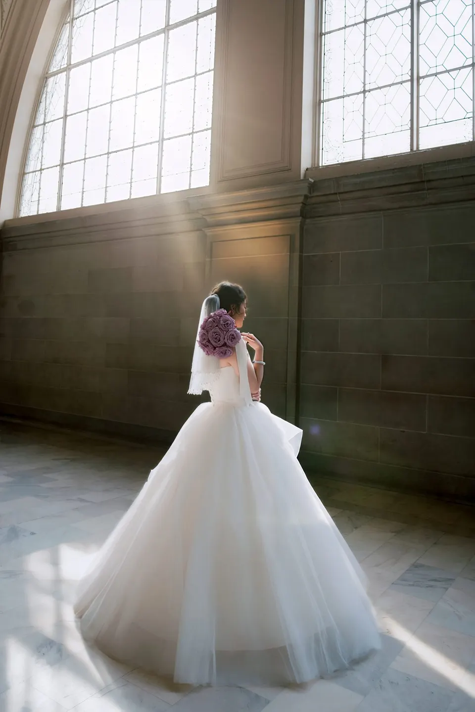 City Hall wedding with a ball gown and pink roses, frame 21 of 24