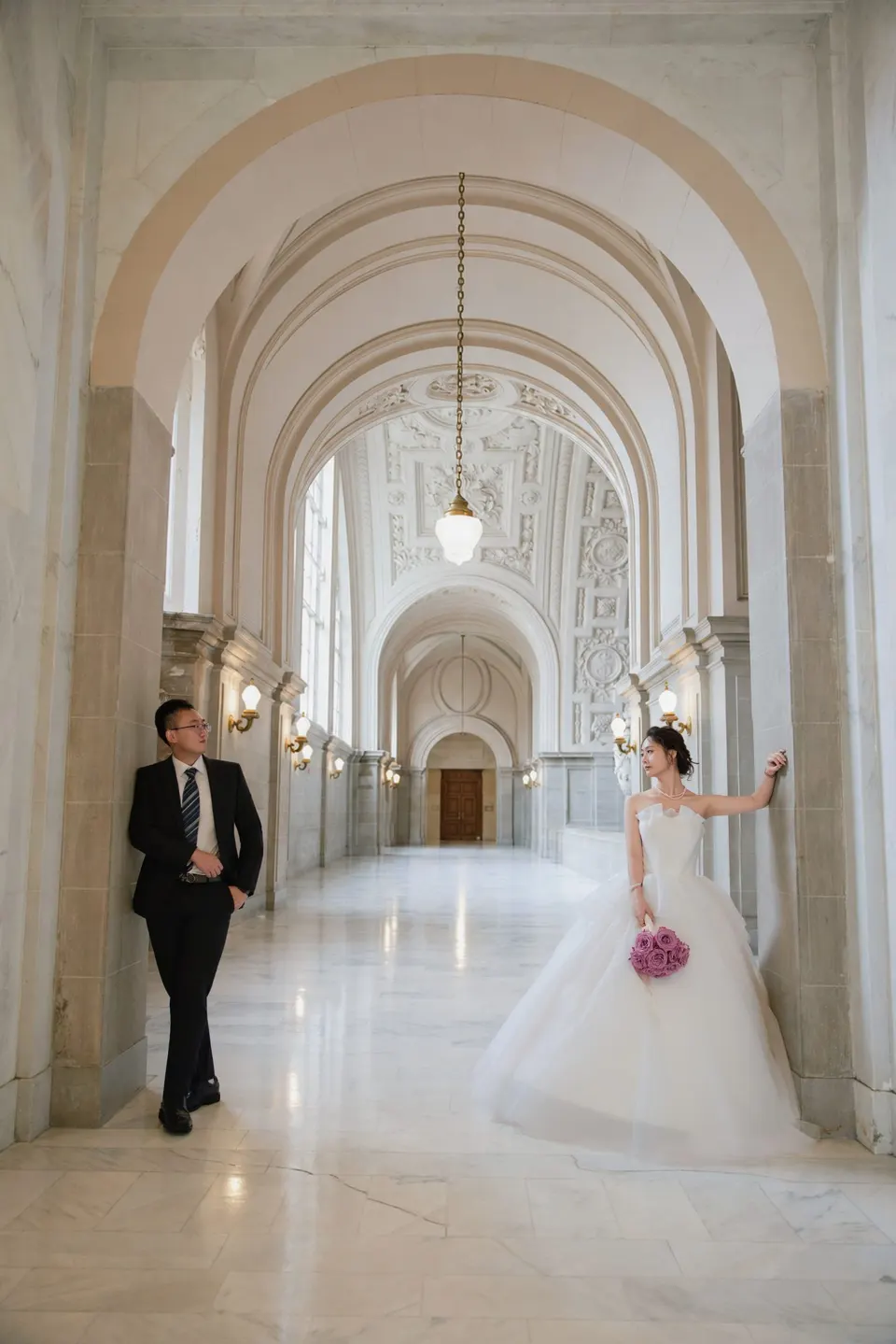 City Hall wedding with a ball gown and pink roses, frame 22 of 24