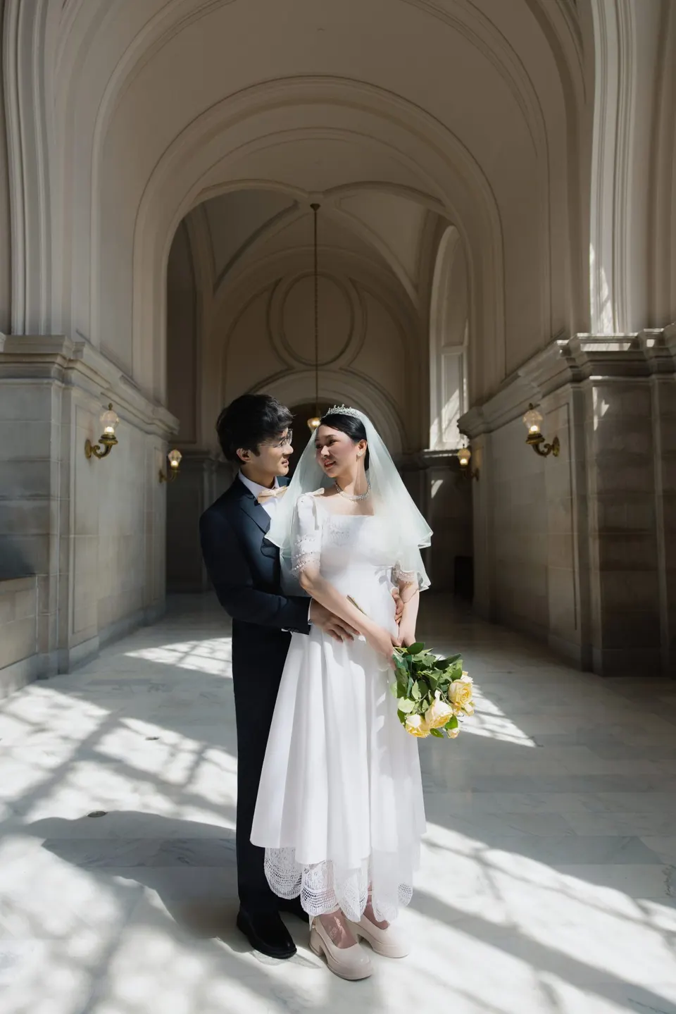City Hall wedding with yellow roses, frame 3 of 41