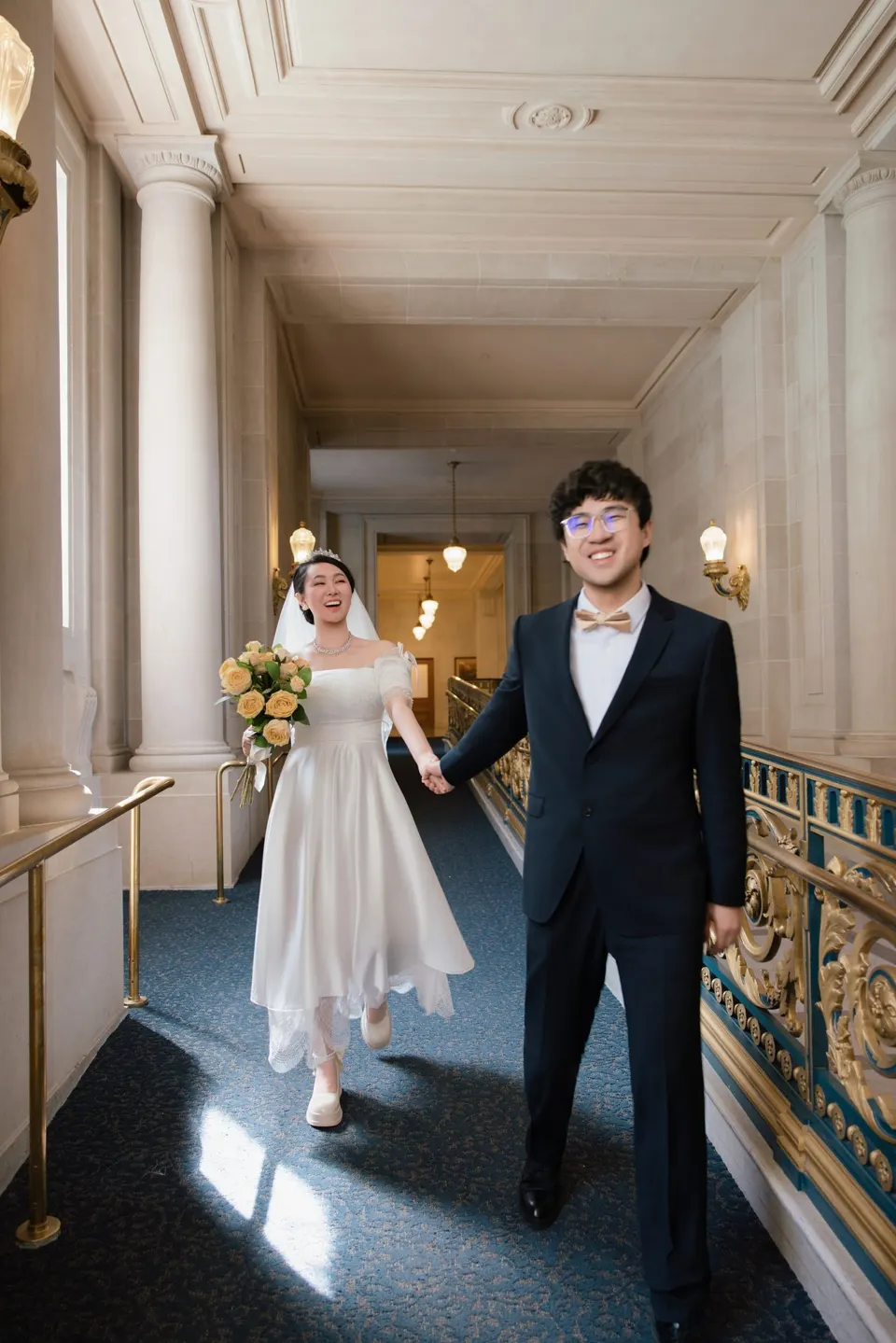 City Hall wedding with yellow roses, frame 16 of 41