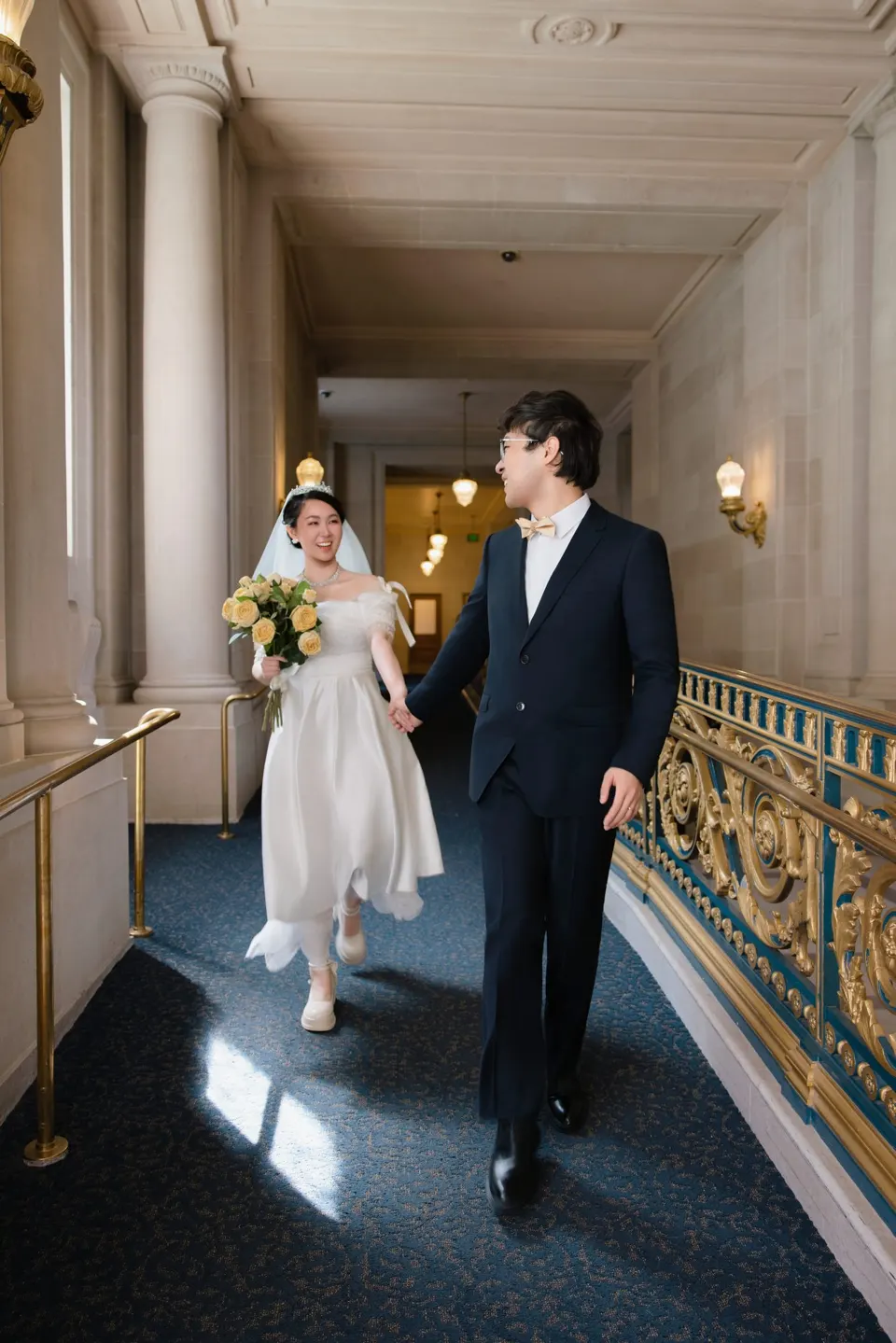 City Hall wedding with yellow roses, frame 17 of 41