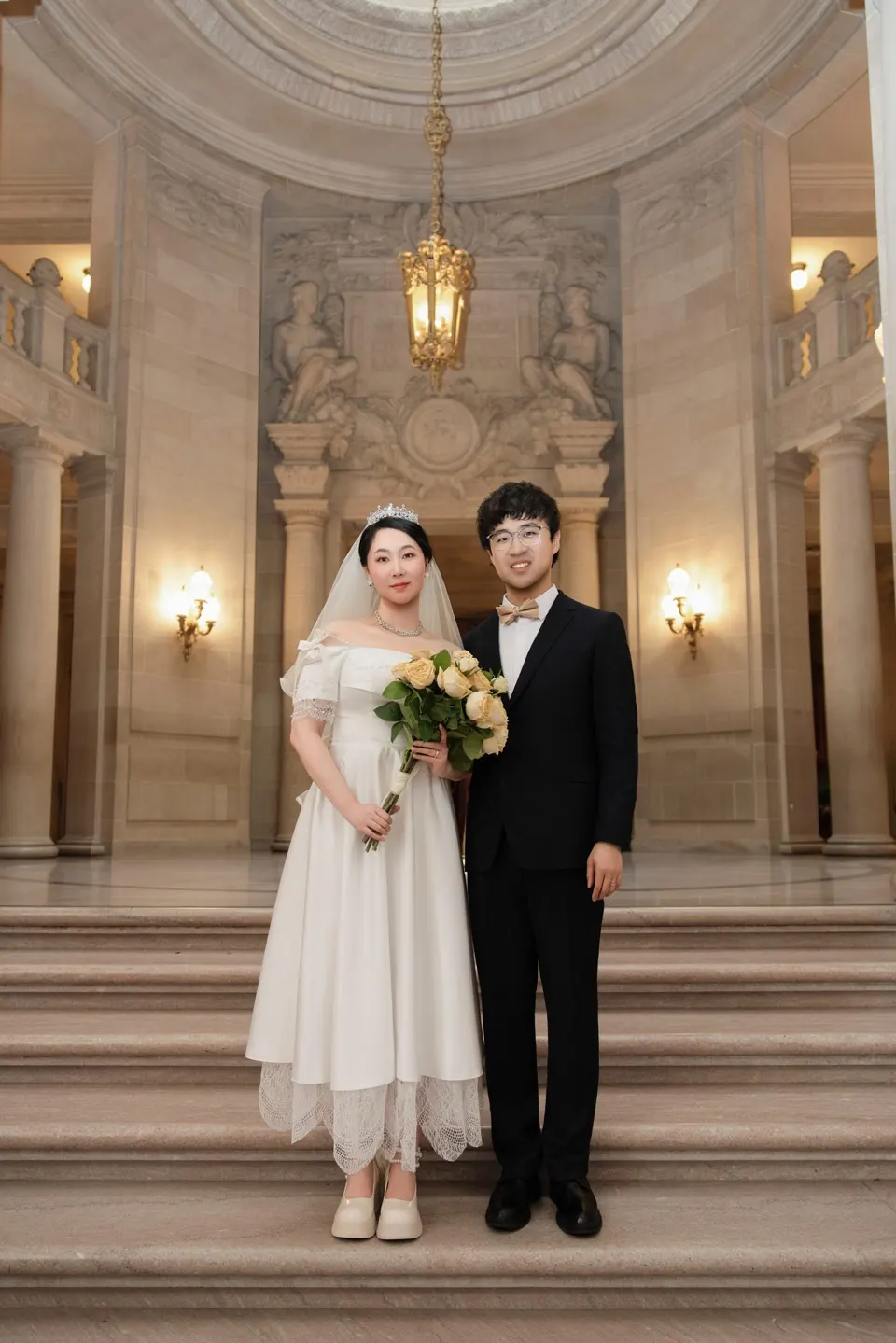 City Hall wedding with yellow roses, frame 22 of 41