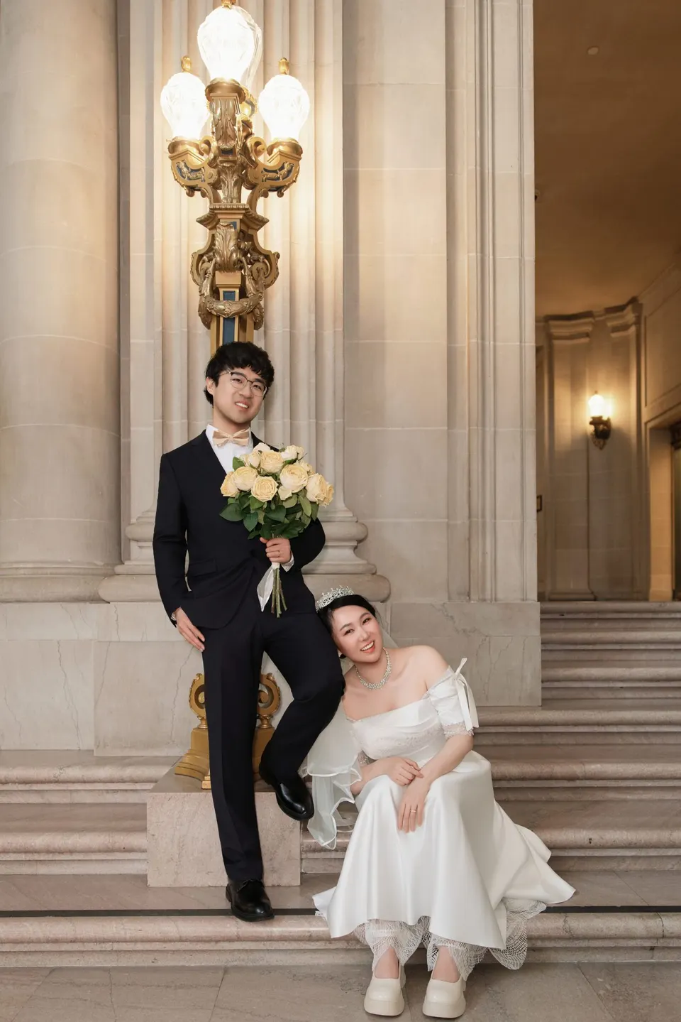 City Hall wedding with yellow roses, frame 25 of 41