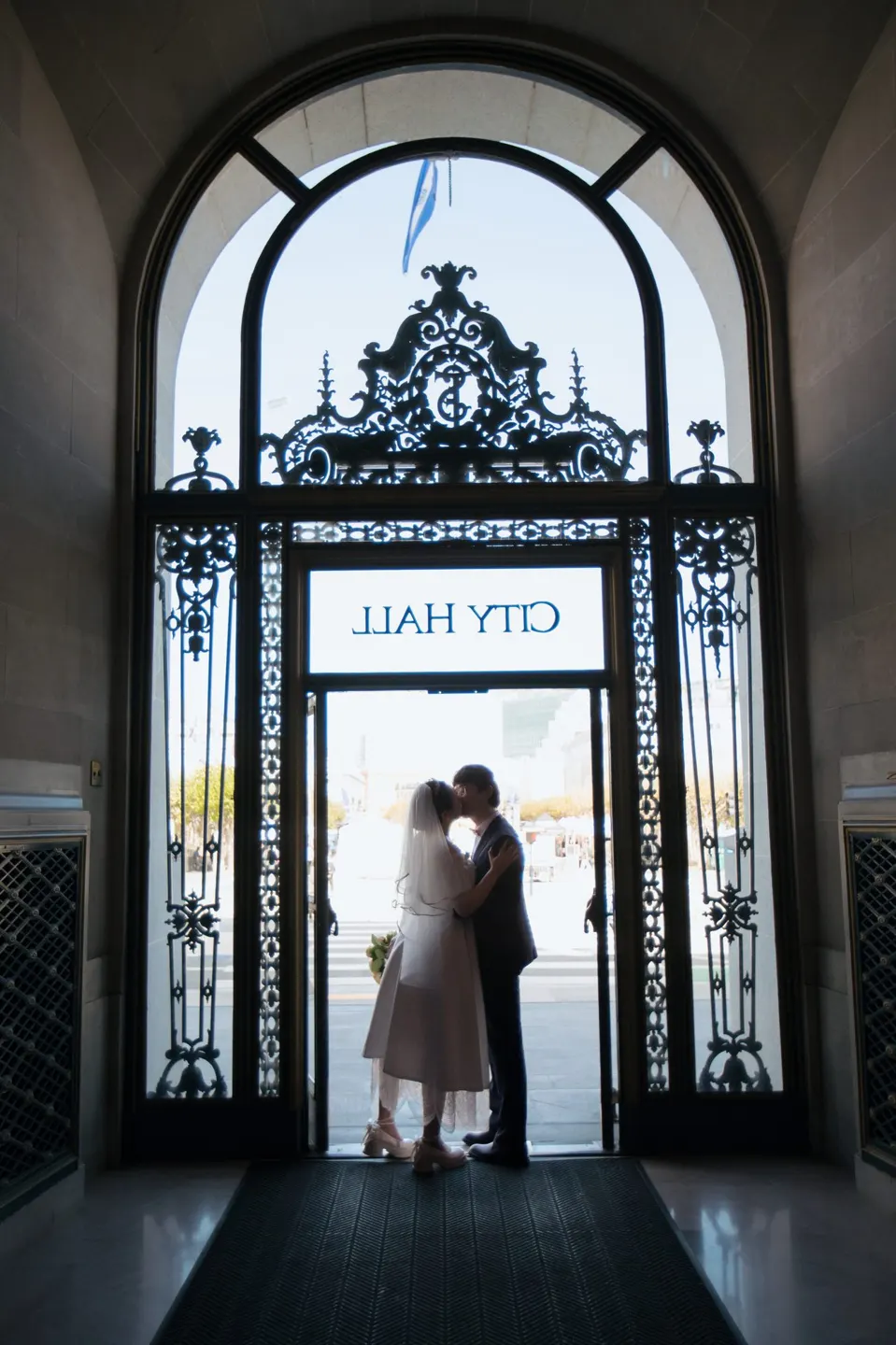 City Hall wedding with yellow roses, frame 35 of 41
