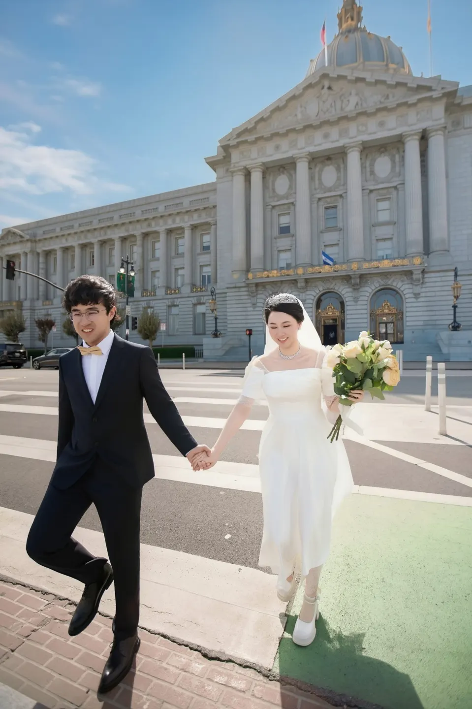 City Hall wedding with yellow roses, frame 40 of 41